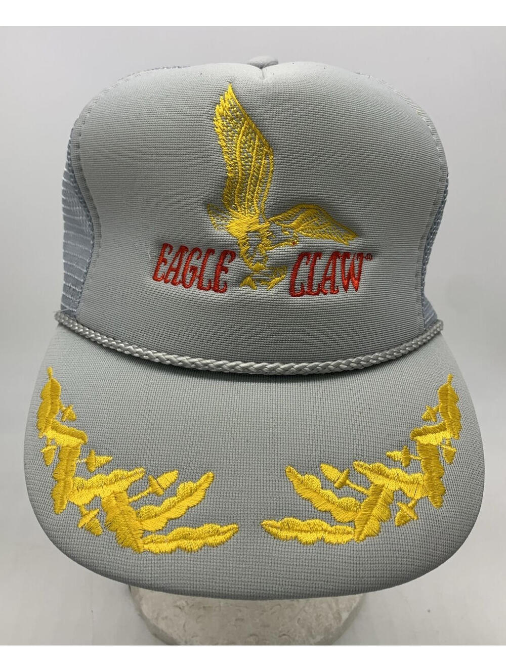 Vintage Eagle Claw Fishing Gold Leaf Officer Gray Rope Trucker Snapback Hat  New